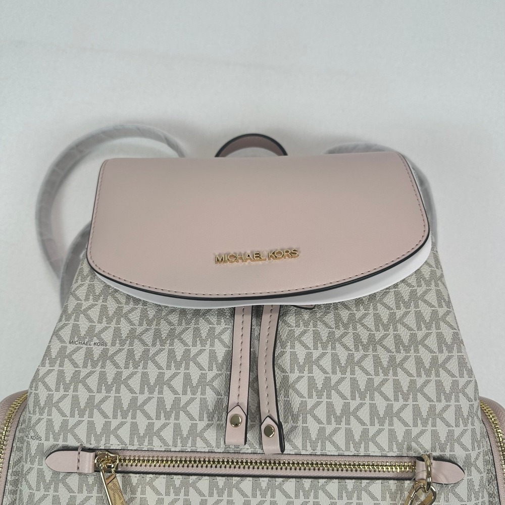 Michael Kors Jet Set Large Logo Backpack Powder Blush/ Vanilla - New - Picture 7 of 11